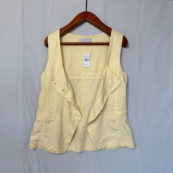 Loft Linen Blend Square Neck Button Front Yellow Lemon Brulee Vest Top Size L - Picture 5 of 11